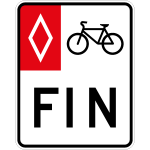 Fin de la voie réservée aux bicyclettes mâcle rouge