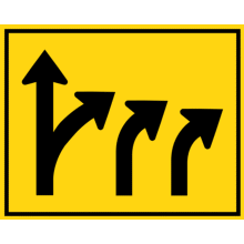 TWO RIGHT LANES EXIT, NEXT LANE EXIT OR THROUGH