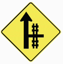 RAILWAY CROSSING AHEAD (On Crossroad or Sideroad)