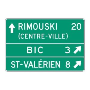 Direction de municipalité 3 destinations (deux lignes)et distance avec centre-vi