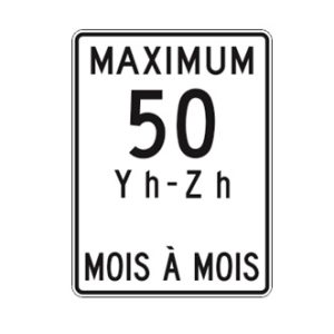 Limite de vitesse: maximum 50 km/h et période