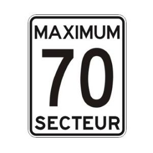 Limite de vitesse: maximum 70 dans un secteur