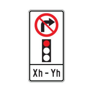 Virage à droite interdit au feu rouge avec heure