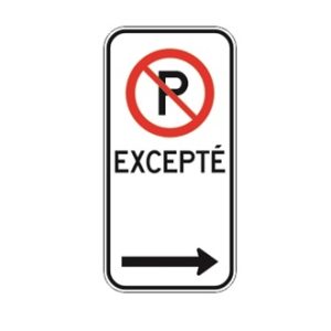 Stationnement réglementé à droite (Excepté)