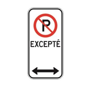 Stationnement réglementé vers la gauche et vers la droite (Excepté)