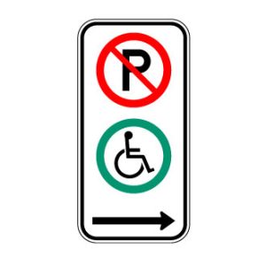 Stationnement réservé pour les handicapés vers la droite