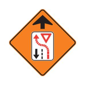 Signal avancé de cédez le passage à la circulation venant en sens inverse